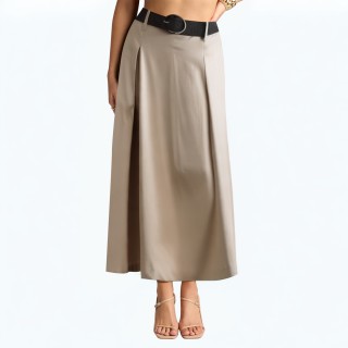 High Waist A Line Hem Belt Linen Skirt