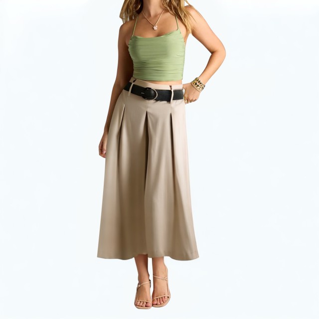 High Waist A Line Hem Belt Linen Skirt