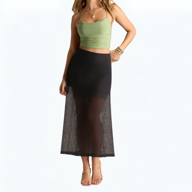 Mesh High Waist Slim Mid length Skirt