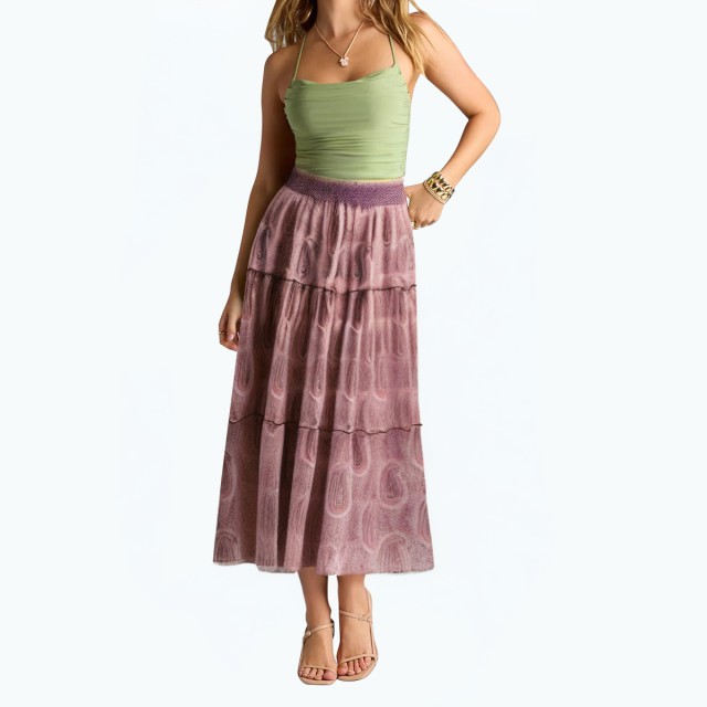 Slim High Waist Printed Fashion Long Skirt
