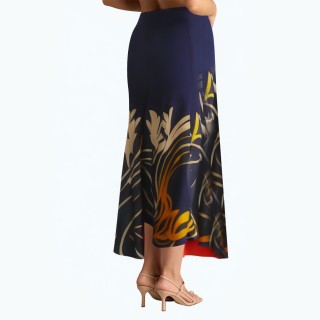 Elegant Asymmetrical Hem Printed Midi Skirt