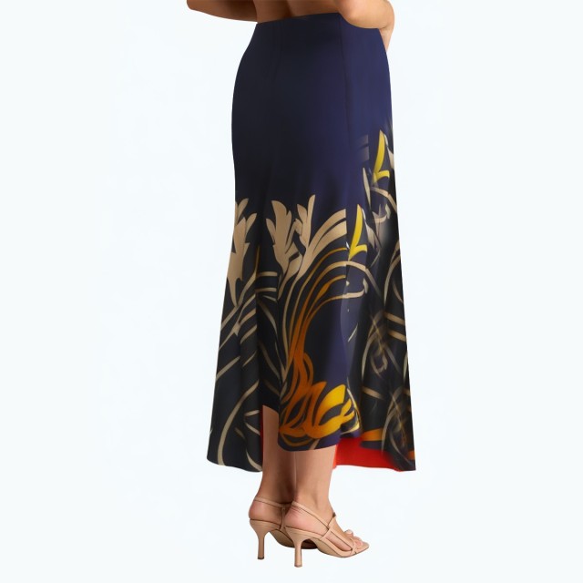 Elegant Asymmetrical Hem Printed Midi Skirt