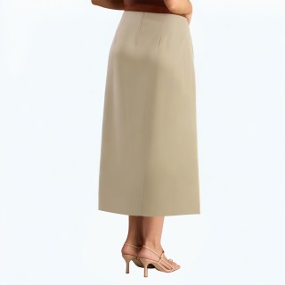 Side Pleated High Waist Simple Slit Midi Skirt