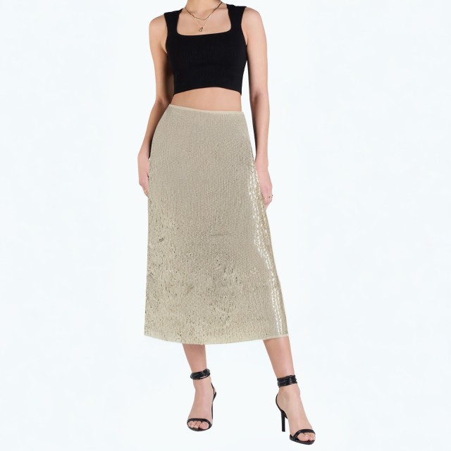 Slim And Fashionable Sequined Mid Length Skirt
