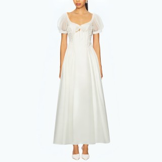 Puff Sleeve Pleated Belt Slim Dress