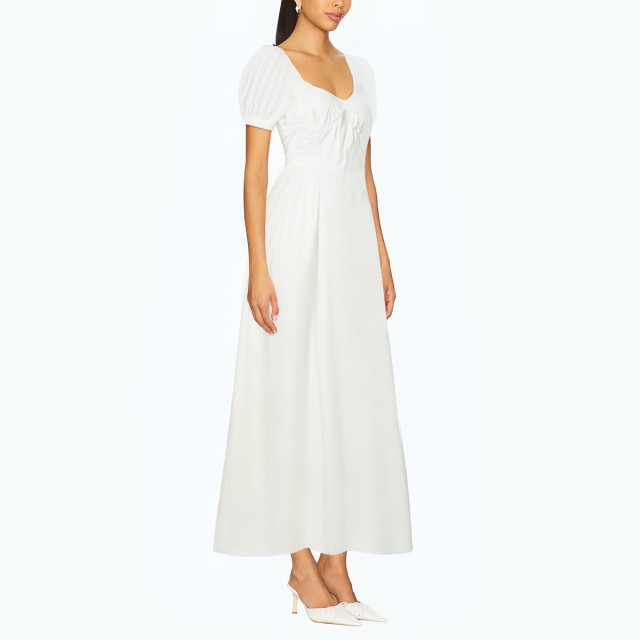 Puff Sleeve Pleated Belt Slim Dress