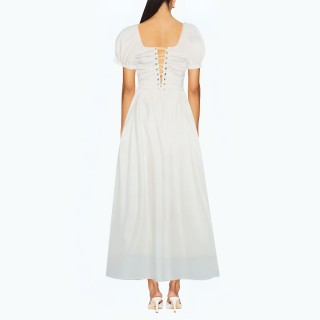 Puff Sleeve Pleated Belt Slim Dress