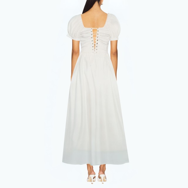 Puff Sleeve Pleated Belt Slim Dress