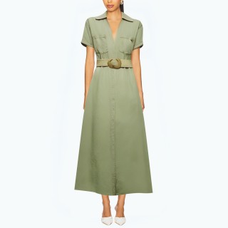 Shirt Style V Neck Roll Sleeve Dress