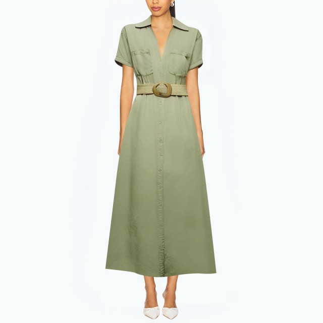 Shirt Style V Neck Roll Sleeve Dress