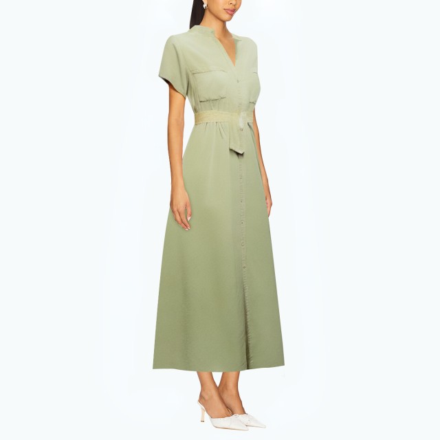 Shirt Style V Neck Roll Sleeve Dress
