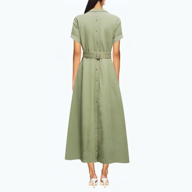 Shirt Style V Neck Roll Sleeve Dress