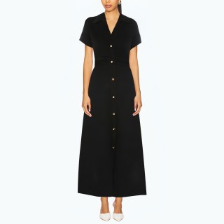 Slim Lapel Curly Short Sleeved Dress