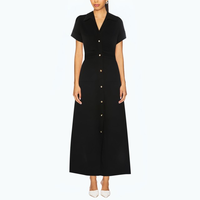 Slim Lapel Curly Short Sleeved Dress