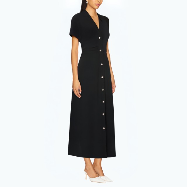 Slim Lapel Curly Short Sleeved Dress