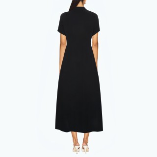 Slim Lapel Curly Short Sleeved Dress