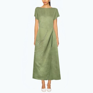 Slim Chain Print Wide Round Neck Dress