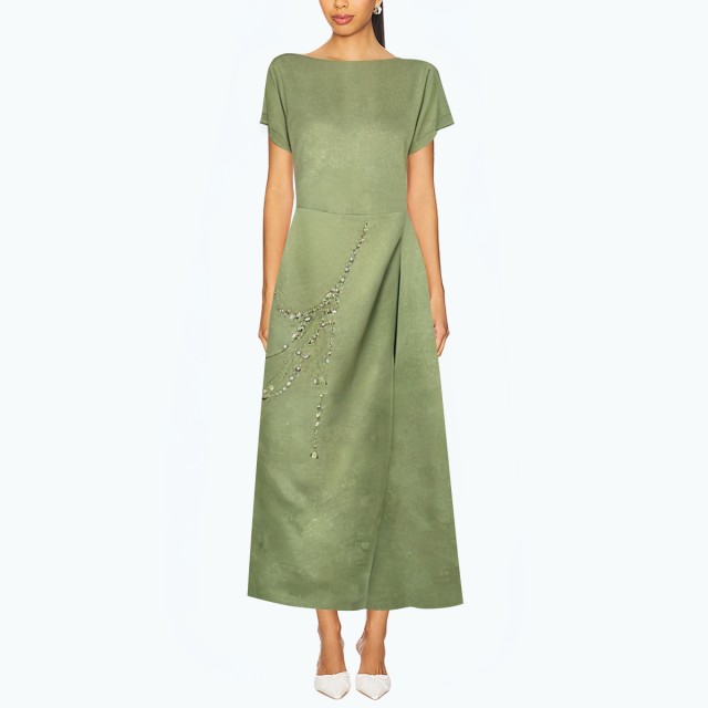 Slim Chain Print Wide Round Neck Dress