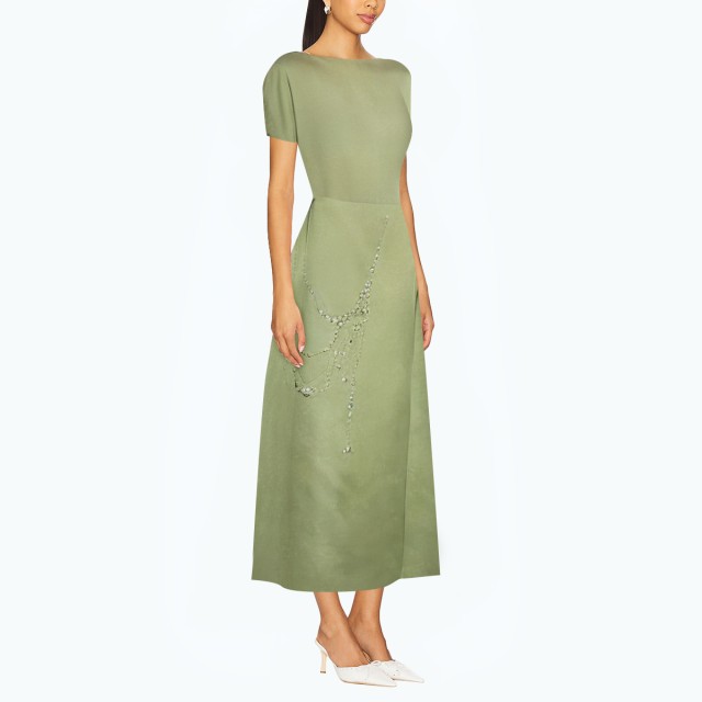 Slim Chain Print Wide Round Neck Dress