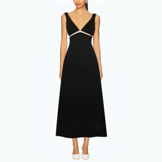 Fashion Contrast Layer V Neck Suspender Dress
