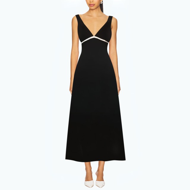 Fashion Contrast Layer V Neck Suspender Dress