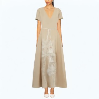 Embroidered Loose Flared Short Sleeved Dress