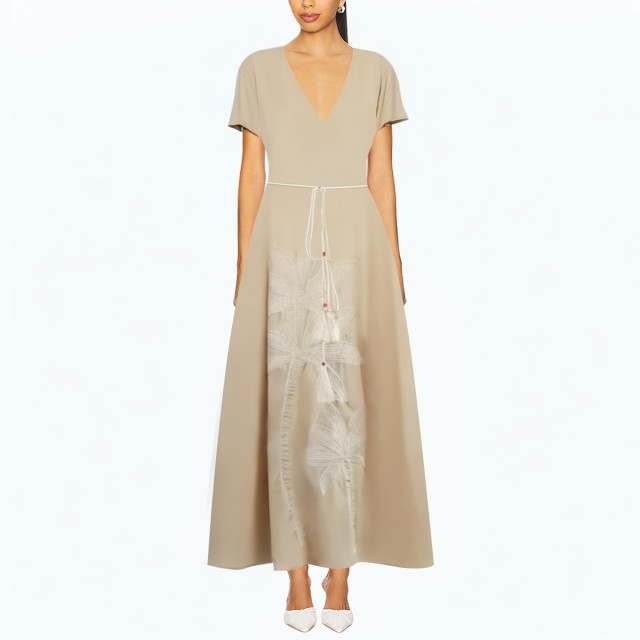 Embroidered Loose Flared Short Sleeved Dress
