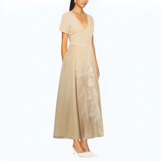 Embroidered Loose Flared Short Sleeved Dress