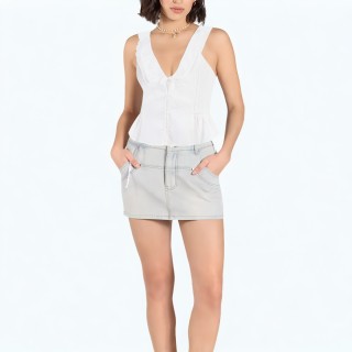 Round Collar Embroidered Sleeveless Vest Top