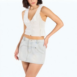 Round Collar Embroidered Sleeveless Vest Top