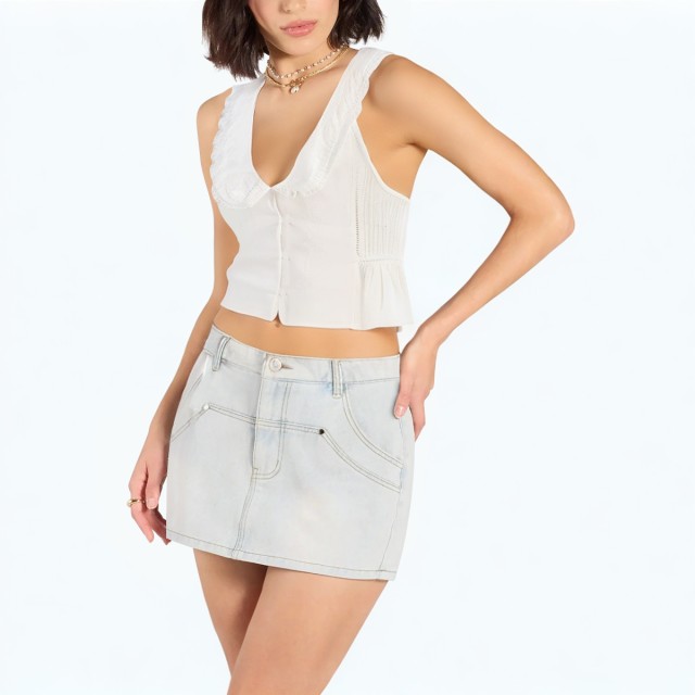 Round Collar Embroidered Sleeveless Vest Top