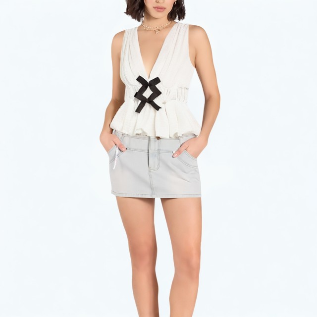 Temperament Slim Bow Sleeveless Top