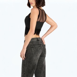 Round Neck Sleeveless Spliced ​​mesh Top
