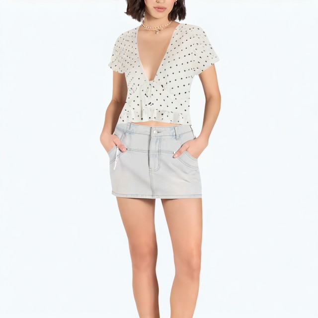 Deep V Dot Short Belly Top