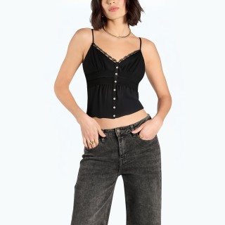 Embroidered Lace V Neck Suspender Top