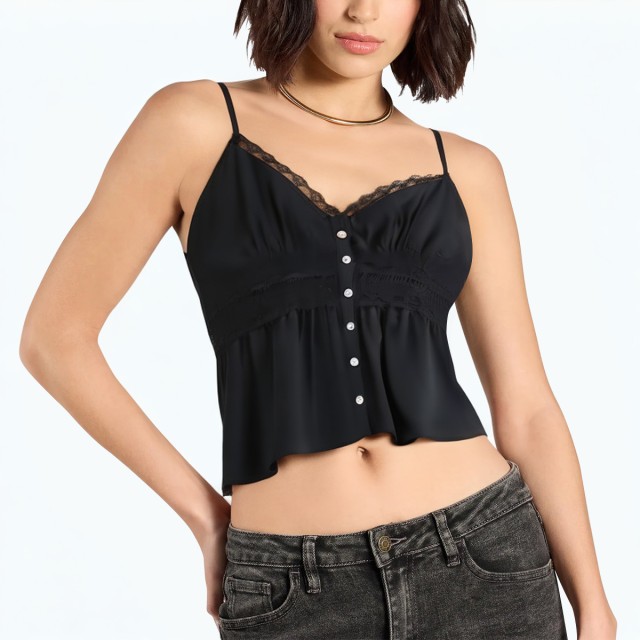 Embroidered Lace V Neck Suspender Top