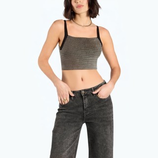 Fashion Short Skirt Hem Striped Knitted Vest Top