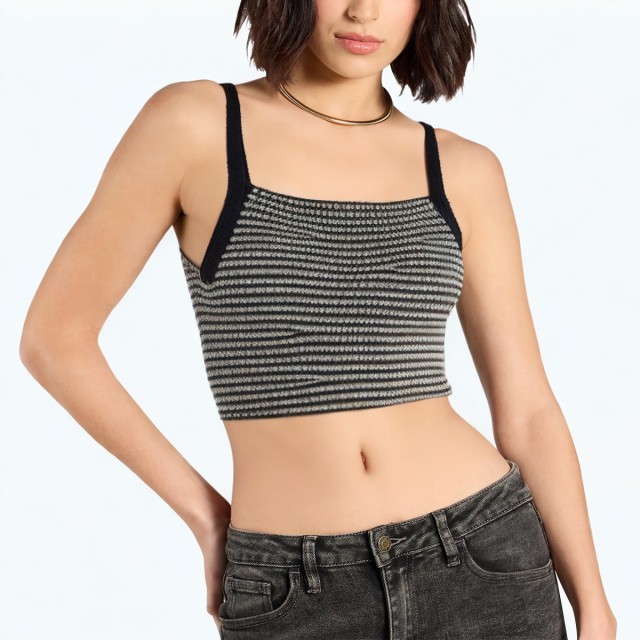 Fashion Short Skirt Hem Striped Knitted Vest Top