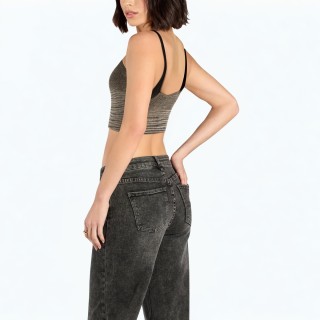 Fashion Short Skirt Hem Striped Knitted Vest Top