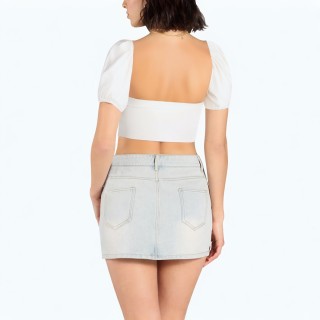Square Collar Backless Bow Tie Shirt Top