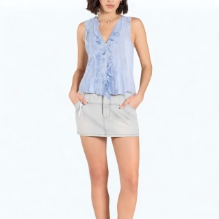 Draped Sleeveless Translucent V Neck Top