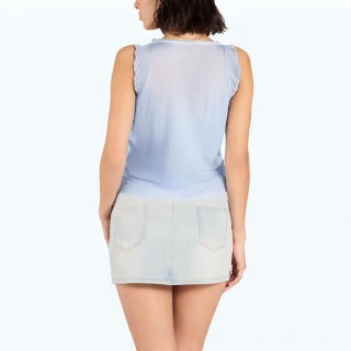 Draped Sleeveless Translucent V Neck Top