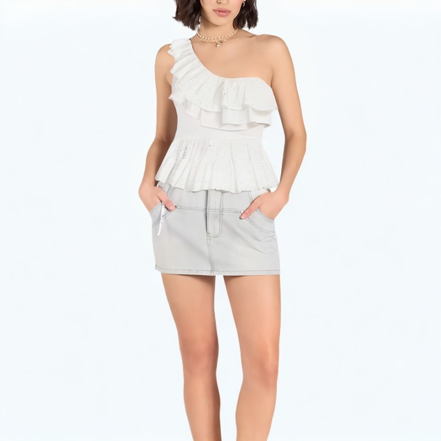 Hollow Embroidery Asymmetrical Fashion Top