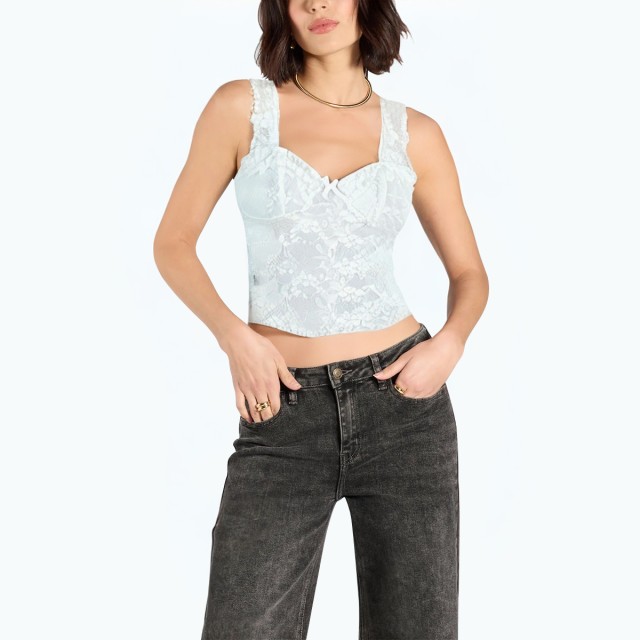 Square Neck Lace Embroidered Top