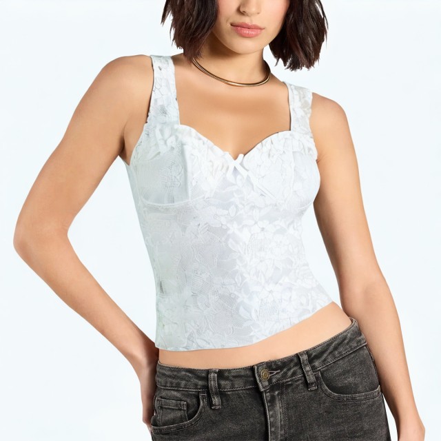 Square Neck Lace Embroidered Top