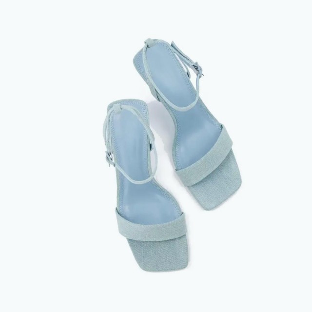 Square Headed Denim Canvas High Heeled Sandals
