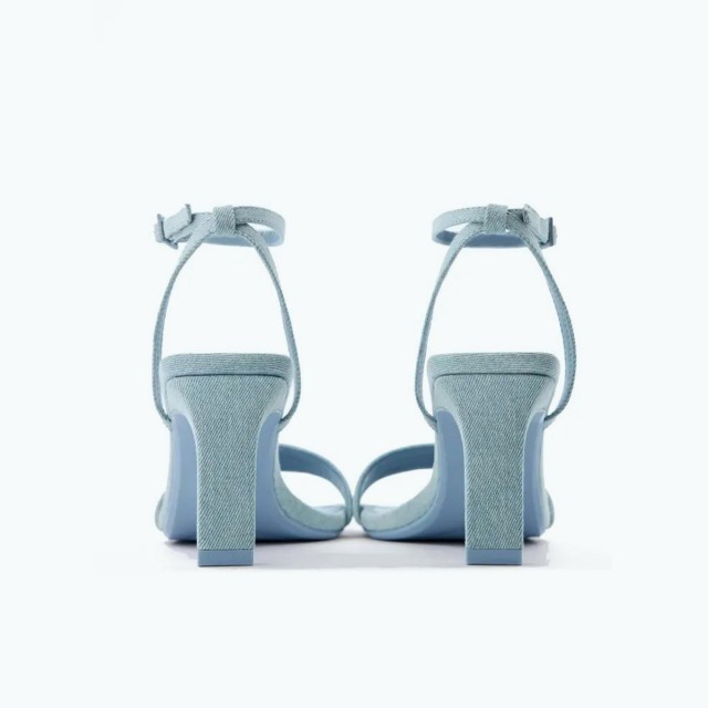 Square Headed Denim Canvas High Heeled Sandals