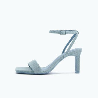 Square Headed Denim Canvas High Heeled Sandals