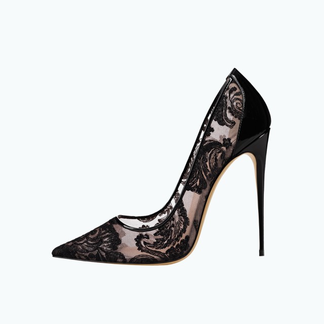 Transparent Pointed Lace High Heeled Sandals