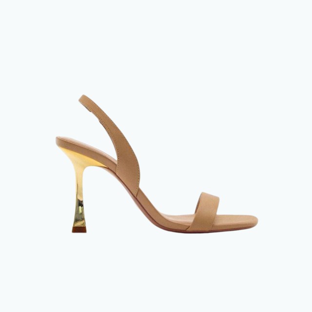 Beige Metal Electroplated High Heeled Sandals